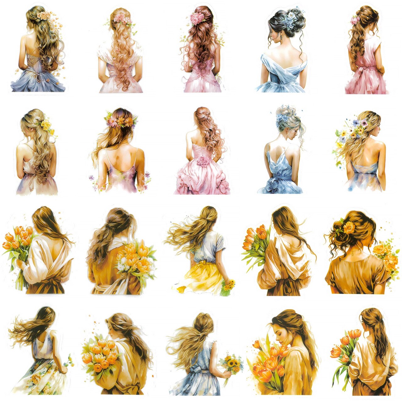 Wrapables Floral Fashion Women PET Scrapbooking Stickers for Junk Journals, Stationery, Card Making, DIY, Arts and Crafts, Water Bottles, Phones, Laptops (40pcs), Bouquet and Crown